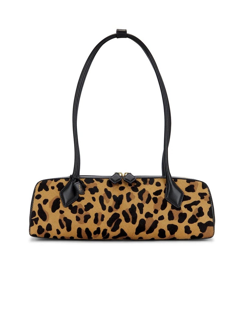 عاليا باريس ALAÏA Le Teckel حقيبة كتف متوسطة من جلد سويد مطبوعة بالنمر - Image 1