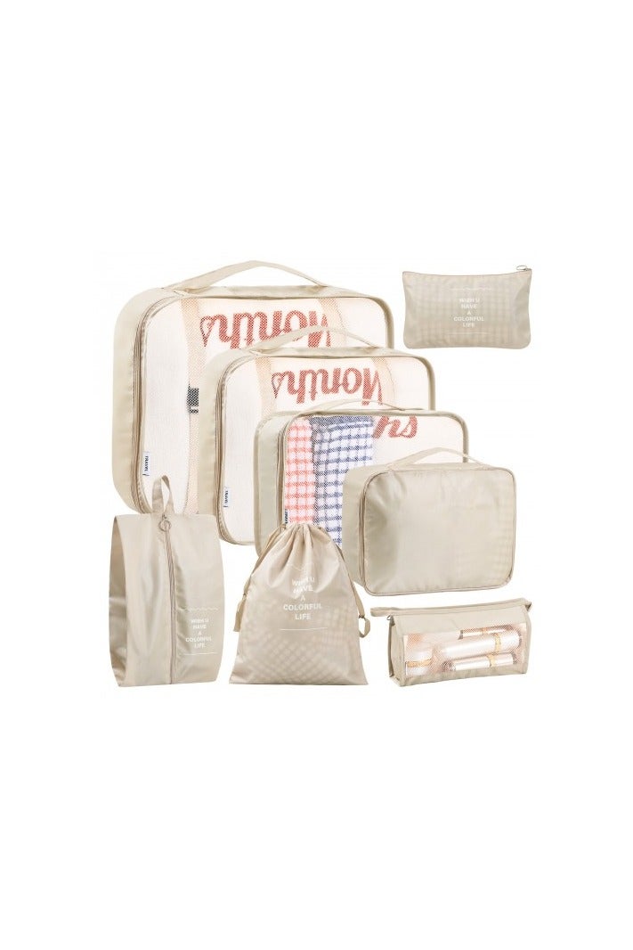 8-Piece Travel Packing Cubes Set – Waterproof Compression Luggage Organizers for Clothes, Shoes, Toiletries –Travel Essentials for Carry on, Beige - Image 2