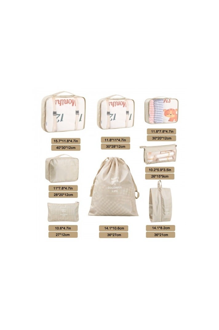 8-Piece Travel Packing Cubes Set – Waterproof Compression Luggage Organizers for Clothes, Shoes, Toiletries –Travel Essentials for Carry on, Beige - Image 3