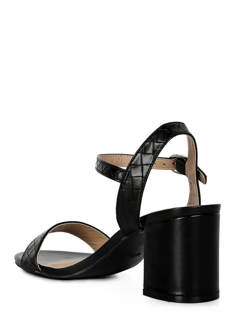 London Rag Block Heeled Slip On Sandals in Black