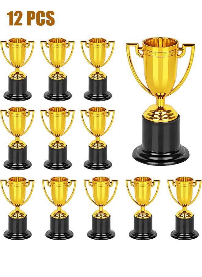 HY 12 Pcs Mini Trophies,Gold Trophy Award, Plastic Trophies for Kids, 4 Inch Trophy Cups, Award Trophies for Party Favors, Props, Rewards, Winning Prizes, Competitions Ceremony Parties Favor  - Image 1