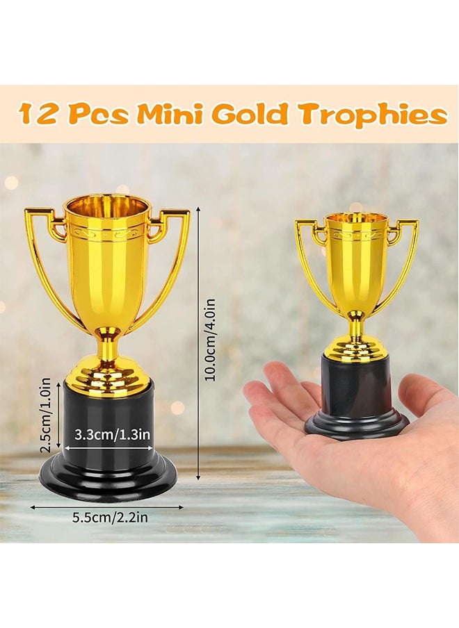 HY 12 Pcs Mini Trophies,Gold Trophy Award, Plastic Trophies for Kids, 4 Inch Trophy Cups, Award Trophies for Party Favors, Props, Rewards, Winning Prizes, Competitions Ceremony Parties Favor  - Image 2