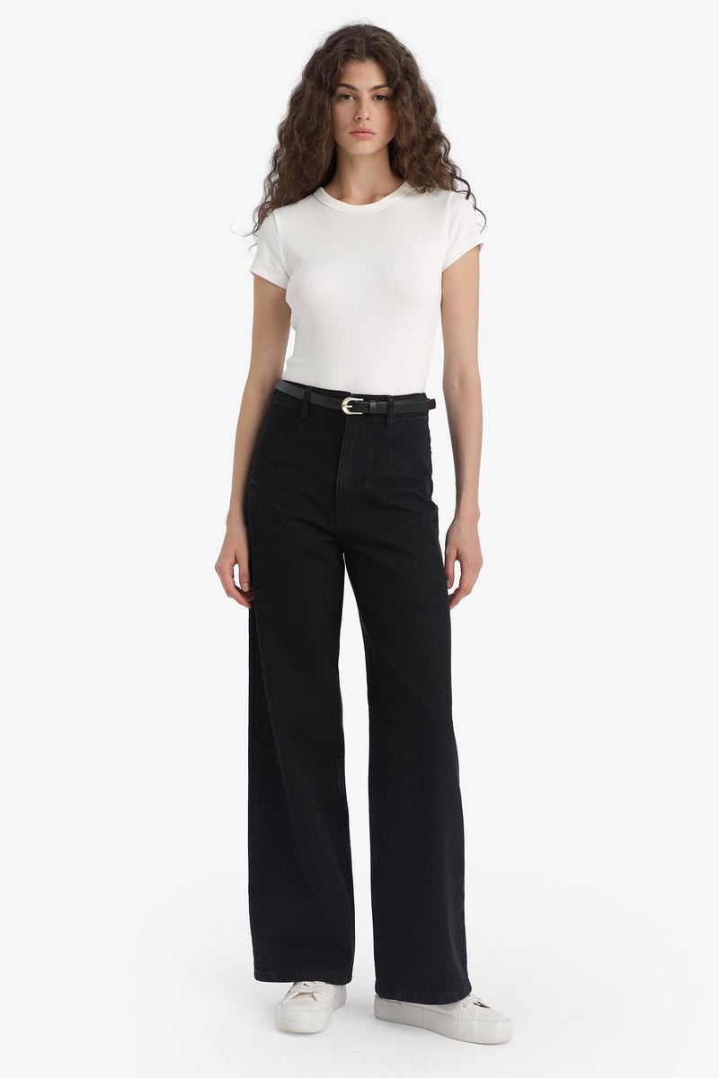 DeFacto Black Woman Wide Leg Regular Hem Jean Trousers Casual - Image 1