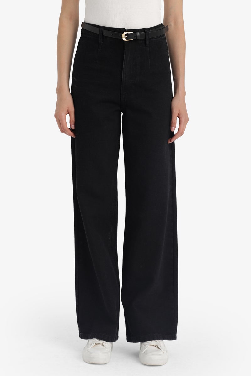 DeFacto Black Woman Wide Leg Regular Hem Jean Trousers Casual - Image 5