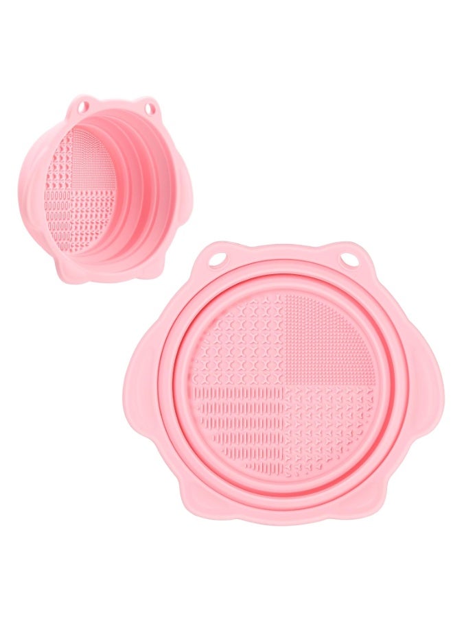 Makeup Brush Cleaner, Foldable Silicone Brush Cleaner Bowl Srubber, Portable Washing Tools for Makeup Brush,Powder Puff,Sponge (Light Pink) - Image 1