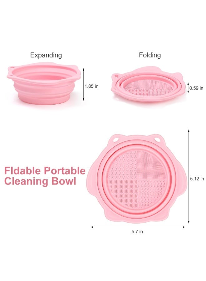 Makeup Brush Cleaner, Foldable Silicone Brush Cleaner Bowl Srubber, Portable Washing Tools for Makeup Brush,Powder Puff,Sponge (Light Pink) - Image 2