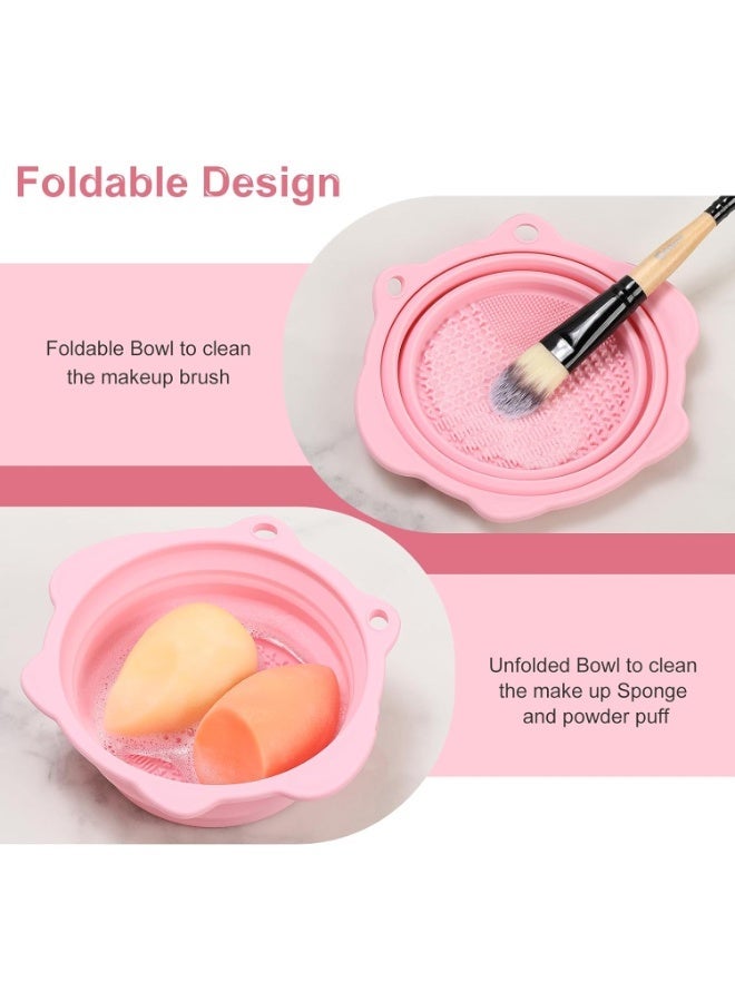 Makeup Brush Cleaner, Foldable Silicone Brush Cleaner Bowl Srubber, Portable Washing Tools for Makeup Brush,Powder Puff,Sponge (Light Pink) - Image 3