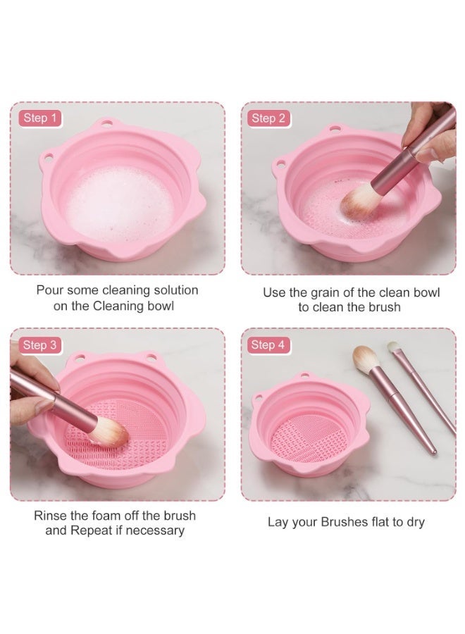 Makeup Brush Cleaner, Foldable Silicone Brush Cleaner Bowl Srubber, Portable Washing Tools for Makeup Brush,Powder Puff,Sponge (Light Pink) - Image 4