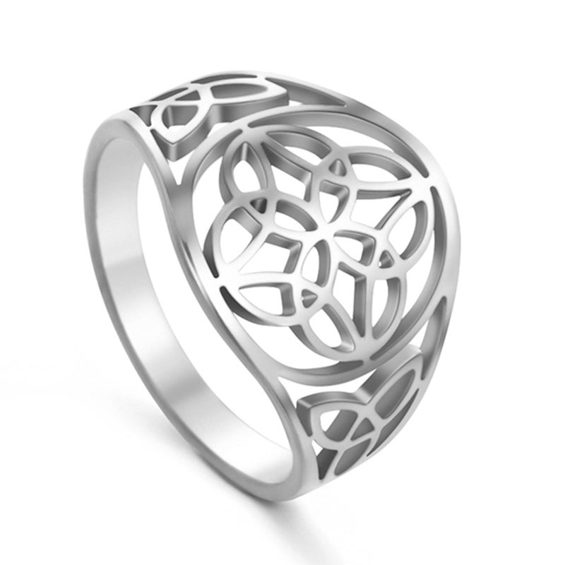 TEAMER Witches Knot Stainless Steel Witchcraft Celtic Amulet Ring - Geometric Vintage Jewelry for Women (8, Style 1-Silver) - Image 1
