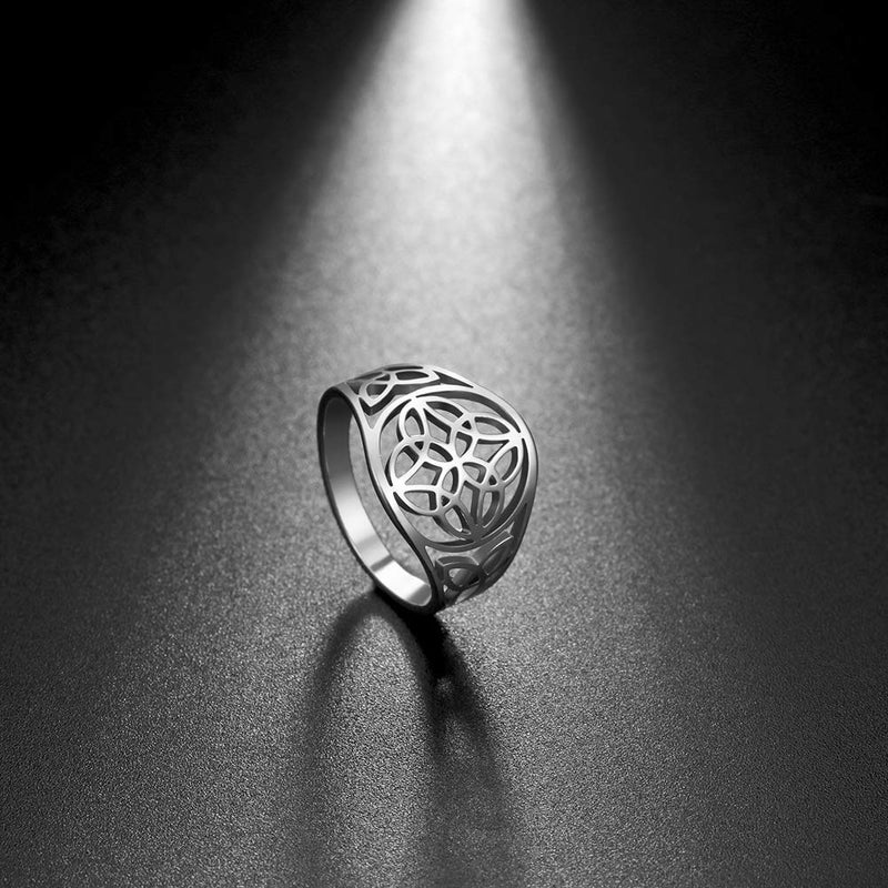 TEAMER Witches Knot Stainless Steel Witchcraft Celtic Amulet Ring - Geometric Vintage Jewelry for Women (8, Style 1-Silver) - Image 5