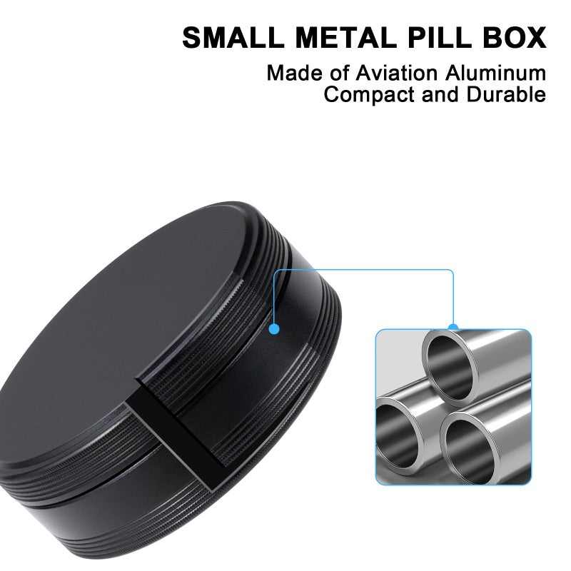 SOBAHIDO Pill Box 2 Compartment Pill Case - Portable Metal Travel Pill Container for Pocket or Purse, Waterproof Pill Organizer Holder for Medicine Vitamin Fish Oil and Supplements - Image 3
