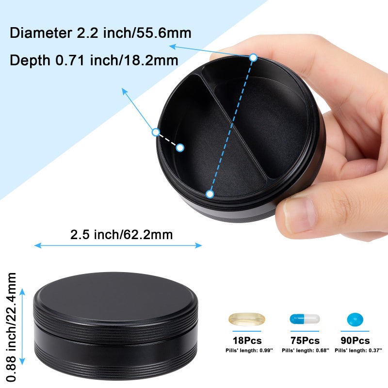 SOBAHIDO Pill Box 2 Compartment Pill Case - Portable Metal Travel Pill Container for Pocket or Purse, Waterproof Pill Organizer Holder for Medicine Vitamin Fish Oil and Supplements - Image 2