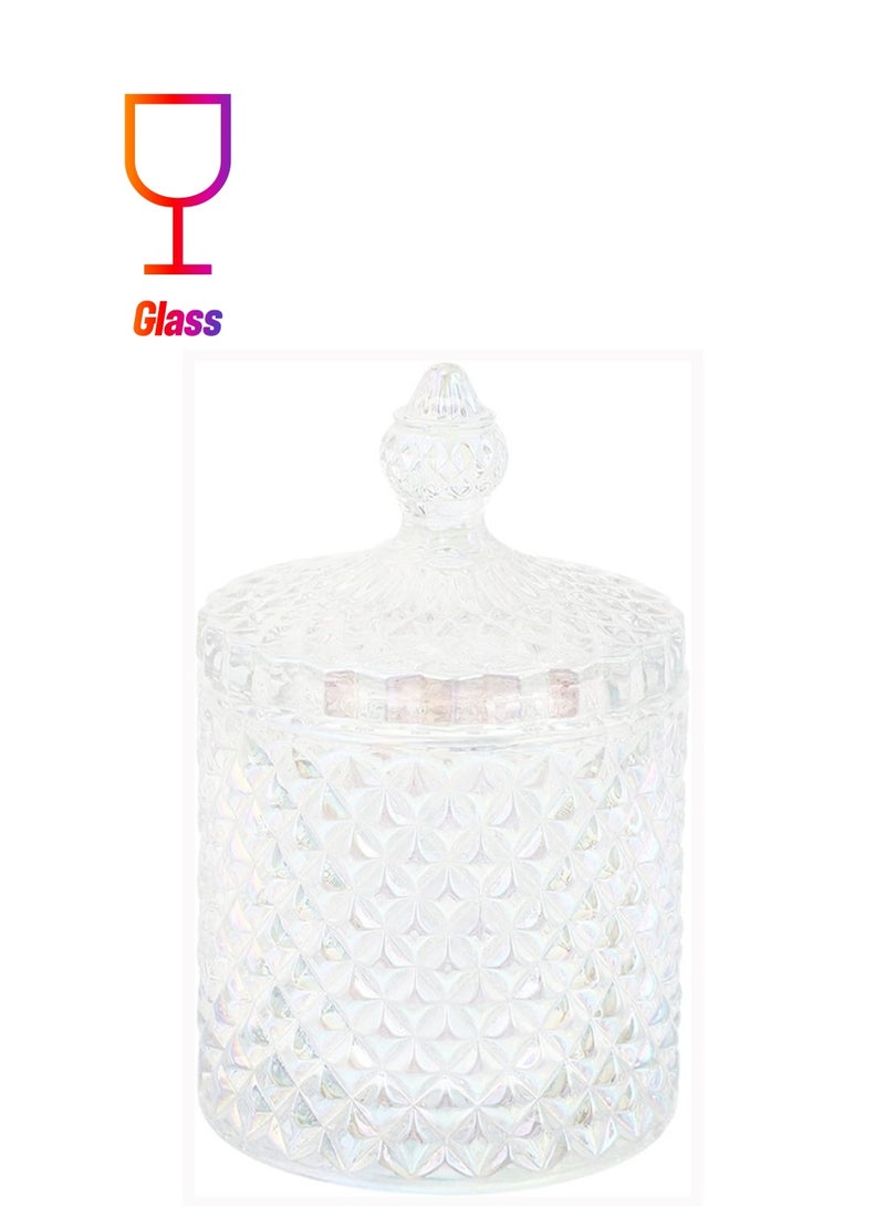 AKDC Healifty Embossed Clear Glass Apothecary Jar 290Ml Candy Jar Containers Crystal Jewelry Box Vanity Countertop Storage Organizer - Image 1
