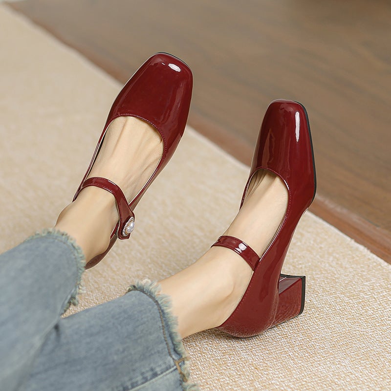 Section High Heel Velcro 32-43 Plus Size Pearl Square Head Shallow Mouth Women'S Single Shoes In Spring 2024 - Image 5