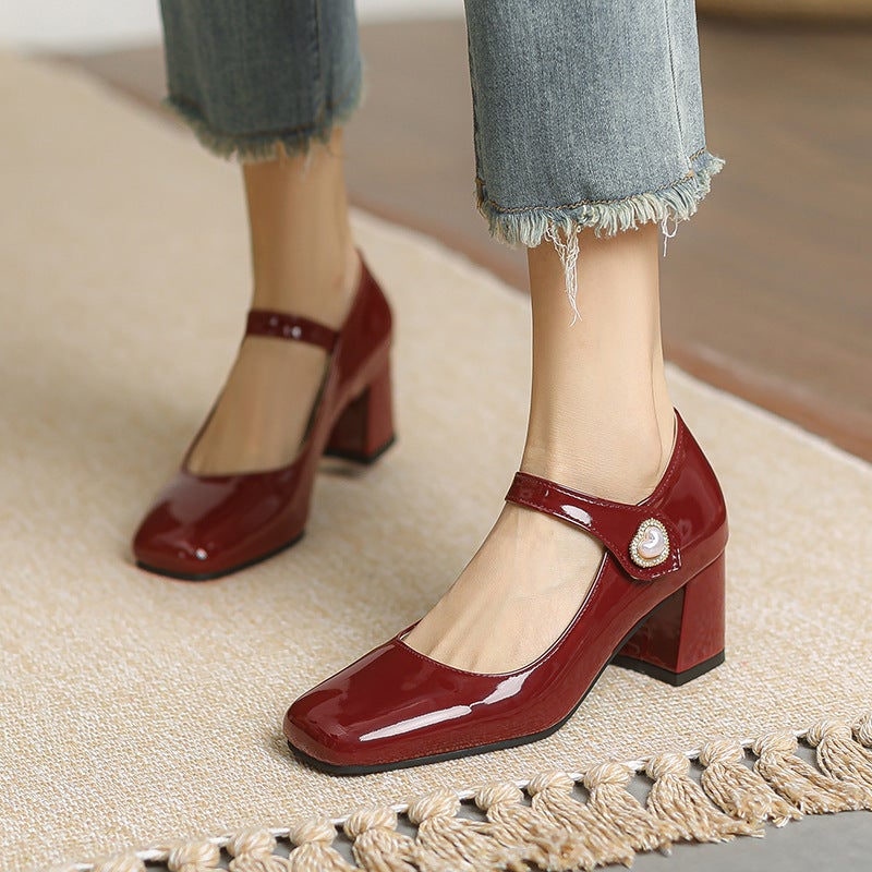 Section High Heel Velcro 32-43 Plus Size Pearl Square Head Shallow Mouth Women'S Single Shoes In Spring 2024 - Image 2