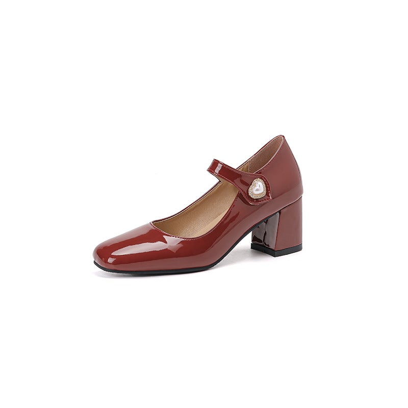 Section High Heel Velcro 32-43 Plus Size Pearl Square Head Shallow Mouth Women'S Single Shoes In Spring 2024 - Image 1