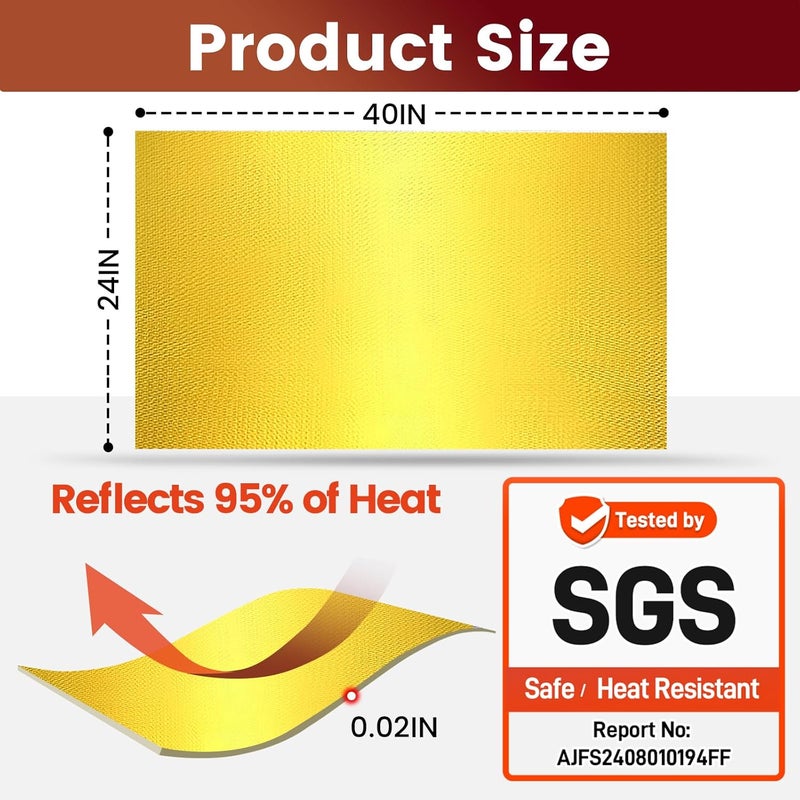 Amerbro Heat Shield Automotive Aluminum Reflects 95% of Radiant Heat, 24" x 40" Stove Heat Shield to Protect Refrigerator, Heat Shield Wrap for Exhaust, Motorcycle, Wood Stove, Cabinet, Fireplace (Gold) - Image 2