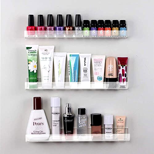 RORKIM 4 Pack 15 Inch Clear Acrylic Shelves, Clear Kids Floating Bookshelf for Kids Room, Modern Nail Polish Rack Sunglasses Essential Oil Picture Ledge Display Toy Storage Wall Shelf - Image 4