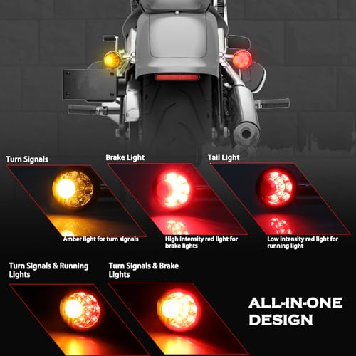 MotoParAcc Chrome Bullet Rear LED Turn Signals, Motorcycle Brake Taillights 12V Tail Lights Compatible with Halrey Sportster 1200 883 Softail Fatboy 1990-2024 - Image 2