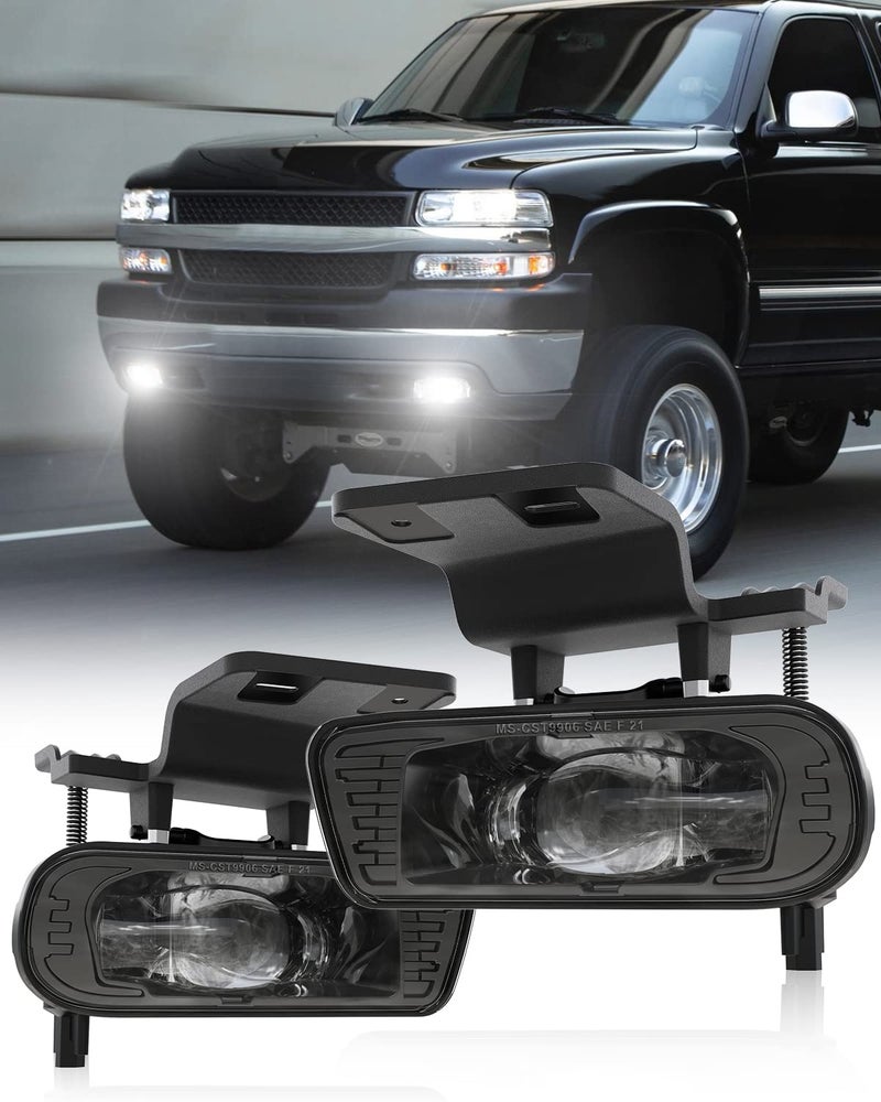 4X4FLSTC LED Fog Lights Replacement Fog Lamps Driving lights Compatible with Chevy Silverado 1999-2002, Suburban 2000-2006, Tahoe 2000-2006 DOT Approved Clear Lens - Black - Image 1