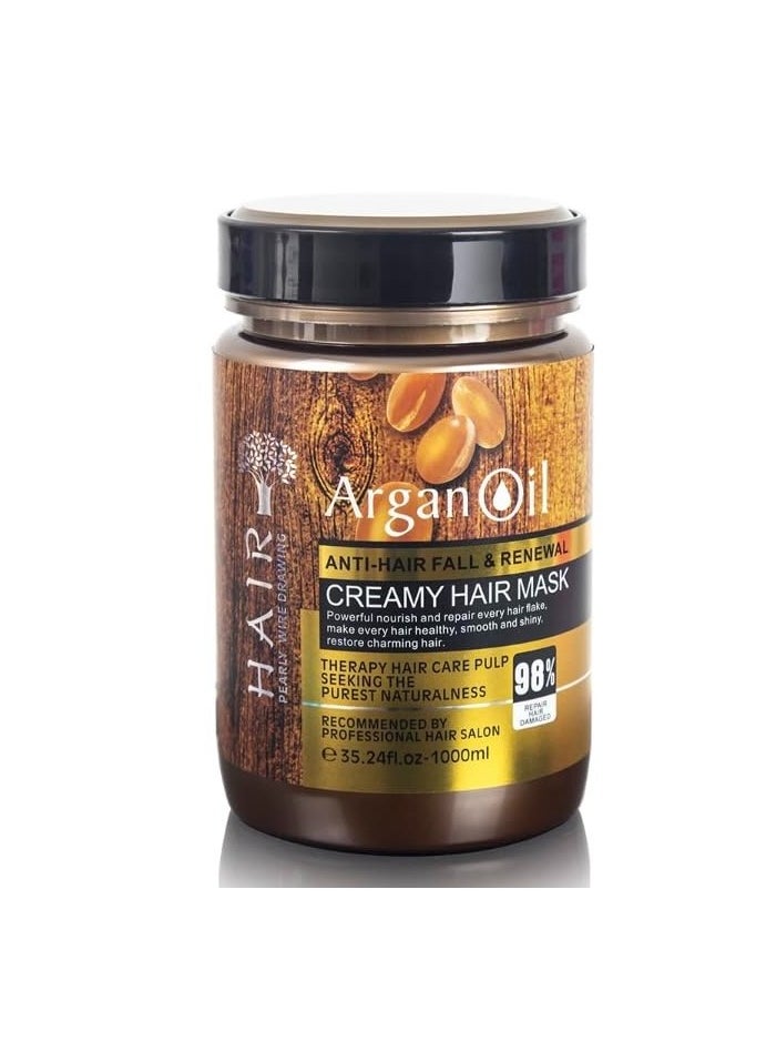 Argan Oil Argan Oil ANTI-HAIR FALL & RENEWAL CREAMY HAIR MASK Powertul nourish and repairevery hair make every hair healthy, smooth and shiny. restore charming hair. Mascarilla anti-caída del cabello 1000 ml  - Image 1