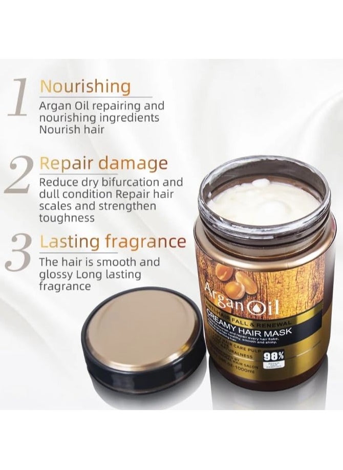 Argan Oil Argan Oil ANTI-HAIR FALL & RENEWAL CREAMY HAIR MASK Powertul nourish and repairevery hair make every hair healthy, smooth and shiny. restore charming hair. Mascarilla anti-caída del cabello 1000 ml  - Image 3