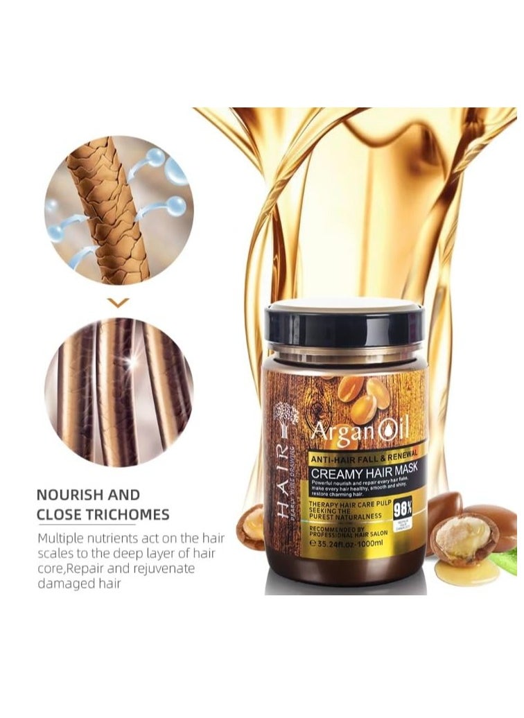 Argan Oil Argan Oil ANTI-HAIR FALL & RENEWAL CREAMY HAIR MASK Powertul nourish and repairevery hair make every hair healthy, smooth and shiny. restore charming hair. Mascarilla anti-caída del cabello 1000 ml  - Image 4