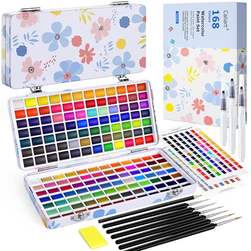 Caliart Watercolor Paint Set, 168 Colors Portable Travel Water Color Palette Kit with Detail Paint Brush, Art Supplies for Painting Coloring, Christmas Gifts for Artist Adult Teen Girls Boys Beginners - Image 1