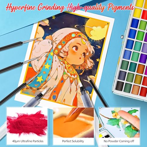 Caliart Watercolor Paint Set, 168 Colors Portable Travel Water Color Palette Kit with Detail Paint Brush, Art Supplies for Painting Coloring, Christmas Gifts for Artist Adult Teen Girls Boys Beginners - Image 2