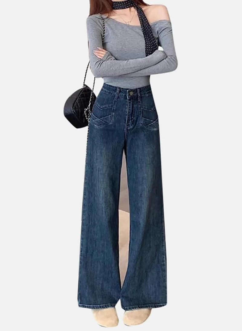 يونيكي Blue Solid Mid Rise Straight Fit Straight Jeans