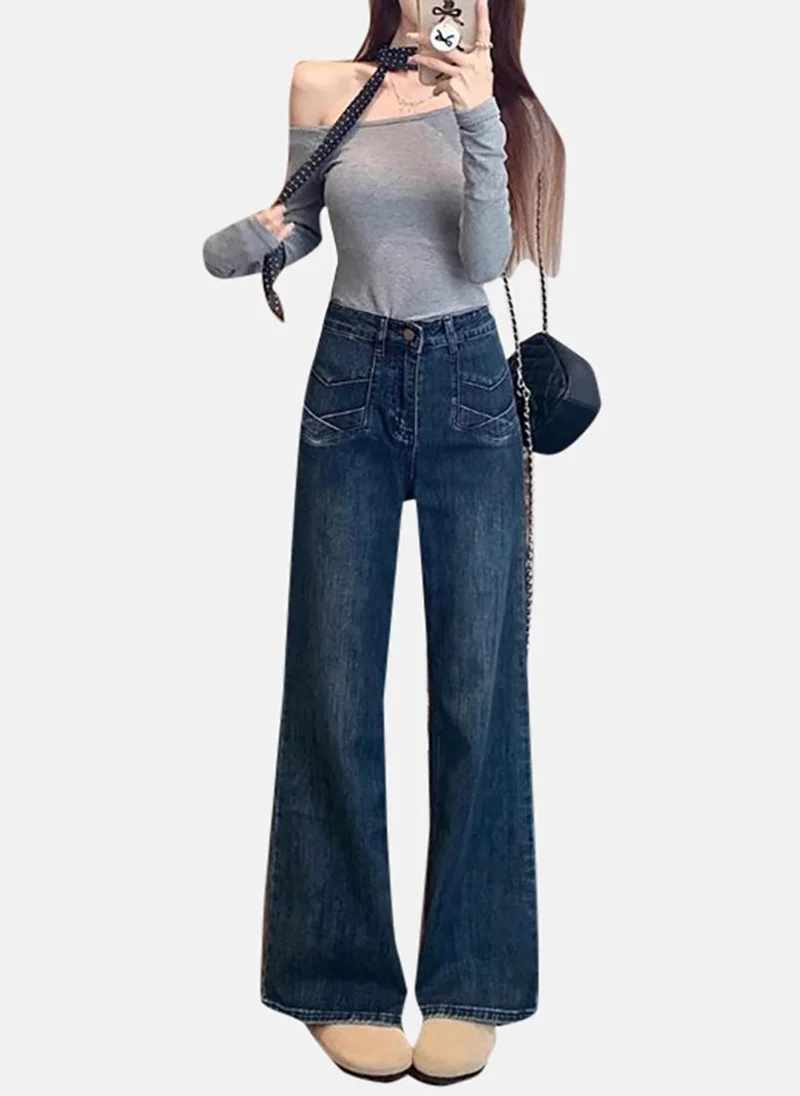 يونيكي Blue Solid Mid Rise Straight Fit Straight Jeans