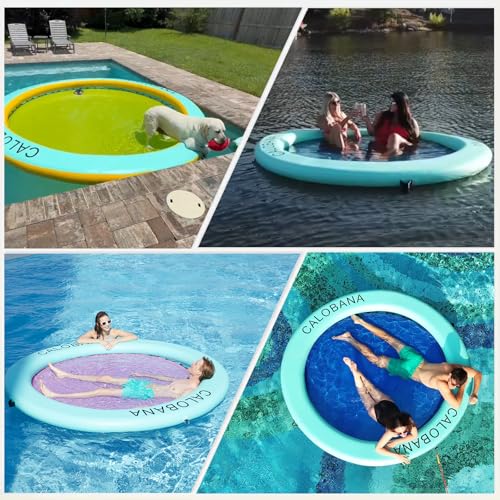 CALOBANA 8' x 8' Inflatable Water Hammock for Adults Float Ring Pad with Line Floating Circle Mat with Mesh Air Floating Island Raft Platform for Pool River Lake Beach Ocean - Image 4