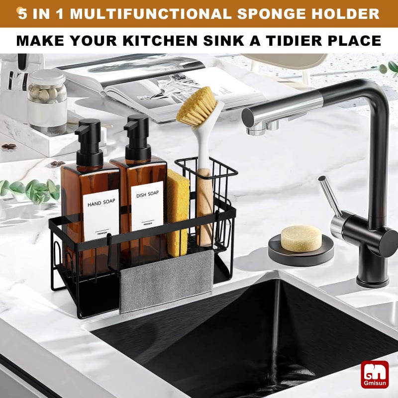 GMISUN Dish Soap Dispenser, 12 Fl oz / 350 ml Dual Soap Dispenser with Sponge Holder, Customized Amber Glass Kitchen Soap Dispensers Set, Modern Hand and Dish Soap Dispensers Set Removable - Image 2