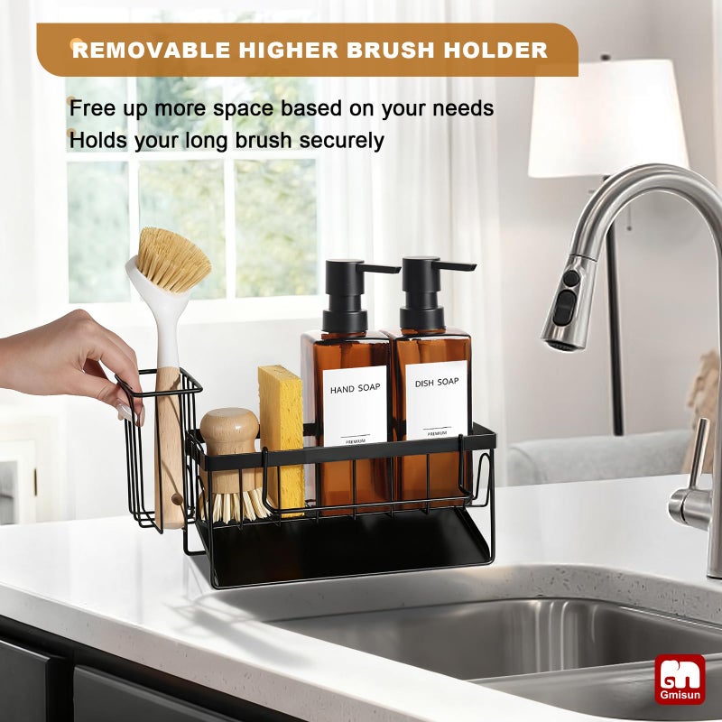 GMISUN Dish Soap Dispenser, 12 Fl oz / 350 ml Dual Soap Dispenser with Sponge Holder, Customized Amber Glass Kitchen Soap Dispensers Set, Modern Hand and Dish Soap Dispensers Set Removable - Image 4