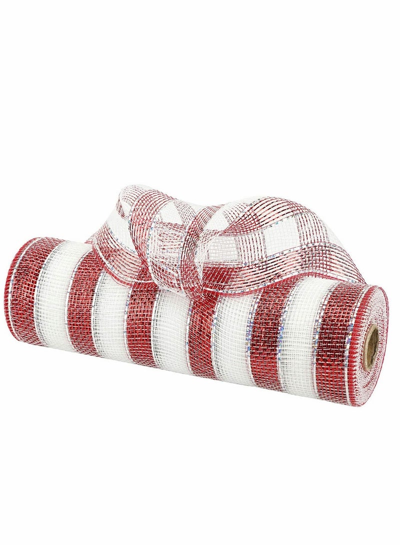 NIBEMINENT Red and White Mesh Ribbon, 10 inch x 30 feet(10Yard), Metallic Ribbon for Tree Decorative Holiday Deco Wreath Supplies Candy Cane Garland Staircase - Image 1
