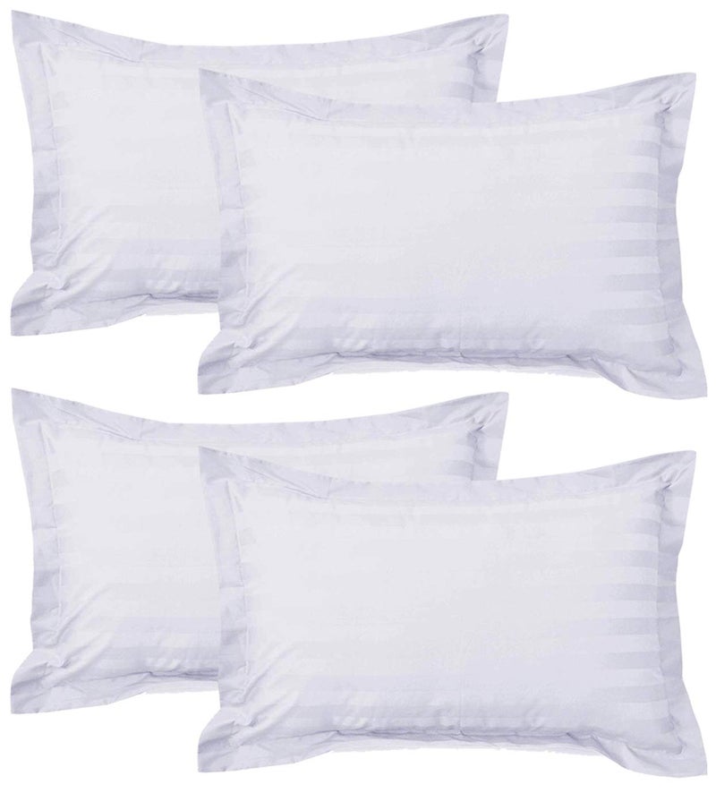 Kuber Industries 4 Pieces Cotton Luxurious Pillow Cover|Ultra Soft Satin Striped Pillow Case|Breathable & Wrinkle Free (White), 200 TC - Image 1