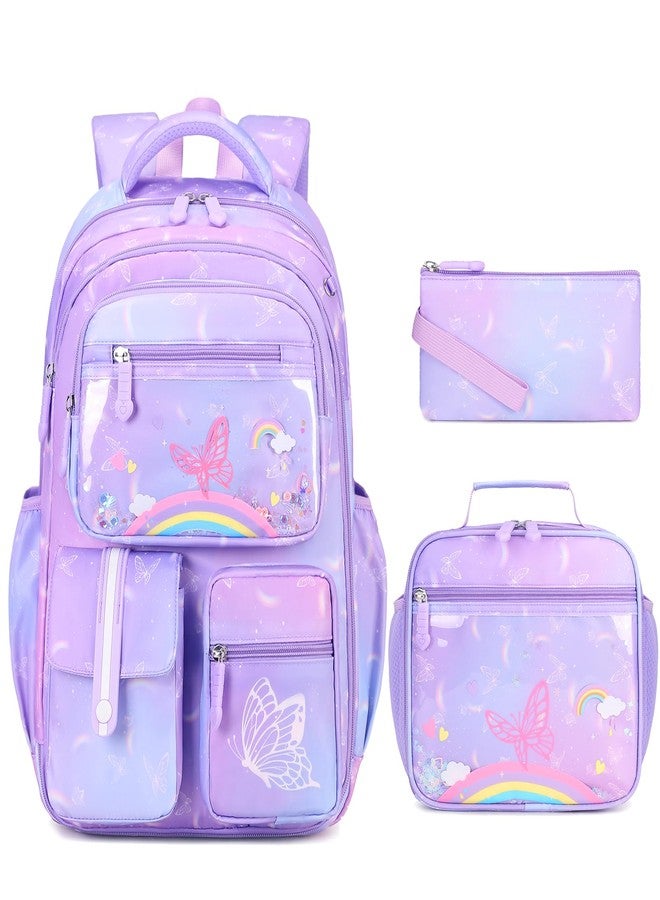 ACESAK Kids School Backpack for Girls, Mermaids Bookbag Backpack with 14OZ Kids Water Bottle, Purple Rainbow - Image 1