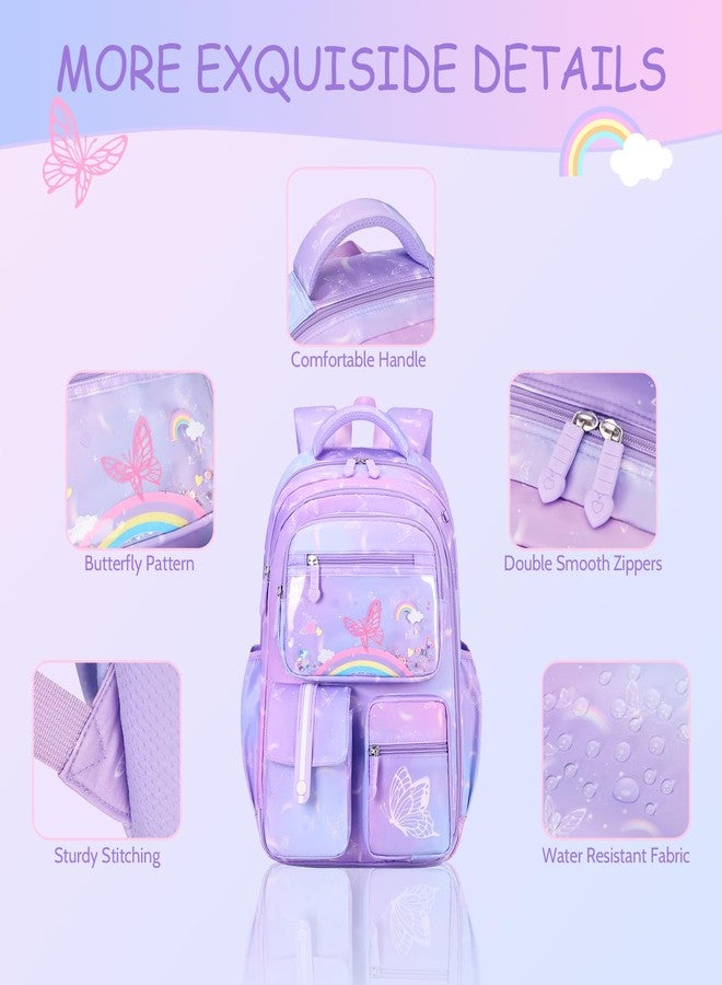 ACESAK Kids School Backpack for Girls, Mermaids Bookbag Backpack with 14OZ Kids Water Bottle, Purple Rainbow - Image 4