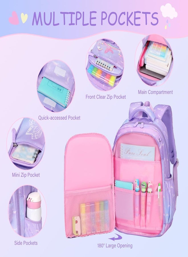 ACESAK Kids School Backpack for Girls, Mermaids Bookbag Backpack with 14OZ Kids Water Bottle, Purple Rainbow - Image 3