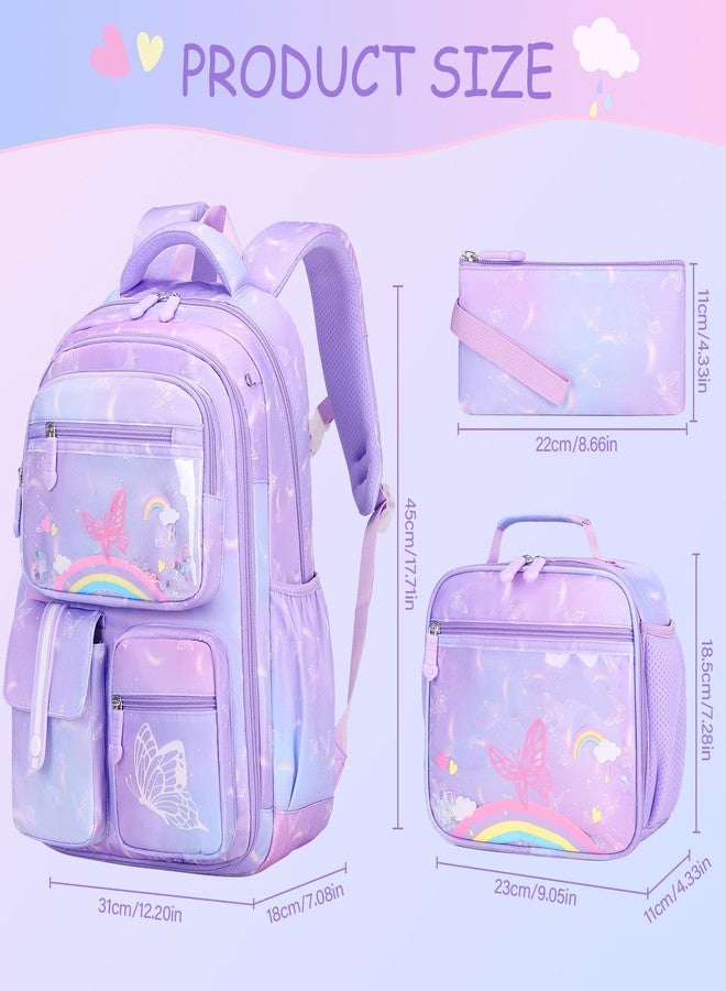 ACESAK Kids School Backpack for Girls, Mermaids Bookbag Backpack with 14OZ Kids Water Bottle, Purple Rainbow - Image 2