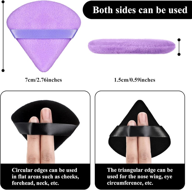 Maitys 12 x Triangle Face Makeup Puff for Loose Powder Foundation Sponge Cosmetic Body Soft Makeup Tool Wet Dry Mineral Powder (Black, Purple) - Image 2