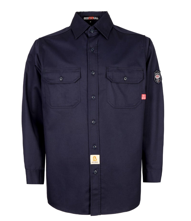 BOCOMAL FR Shirts Flame Resistant Shirt NFPA2112/CAT2 7.5oz Fire Resistant Navy Men's Fire Retardant Workwear Welding Shirt