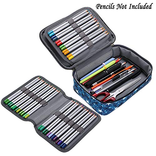 BTSKY Zipper Pens Pencil Case with PatternMultifunctional Stationery Pencil Pouch 36 Large Stretchy Slots for 72 Colored PencilsStar Blue - Image 3