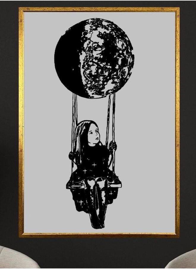 Generic - Girl on the Swing Canvas, Banksy Framed Canvas, Street Art Canvas, Graffiti Wall Art, Swing Girl Wall Art, - Image 1