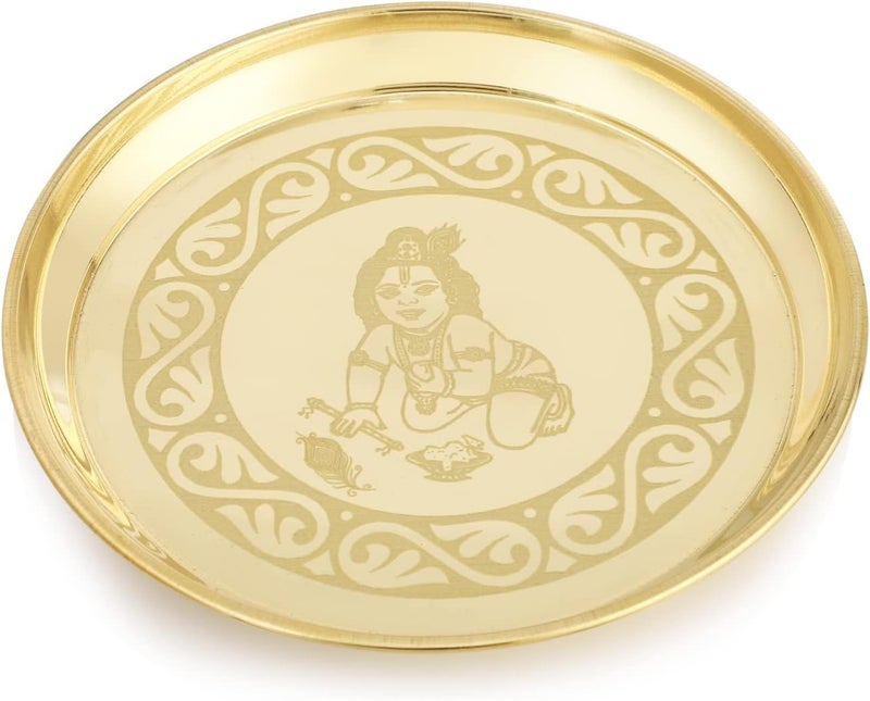 Nobility Brass Laddu Gopal Bhog Thali Small 7 Inch for Krishna Janmashtami Pooja Thali Set Festival Puja Decoration Kanha Bhog Thali for Home Office Mandir Return Gift Items - Image 4