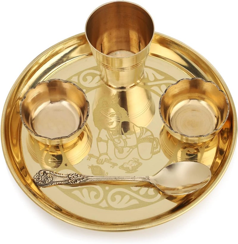 Nobility Brass Laddu Gopal Bhog Thali Small 7 Inch for Krishna Janmashtami Pooja Thali Set Festival Puja Decoration Kanha Bhog Thali for Home Office Mandir Return Gift Items - Image 3
