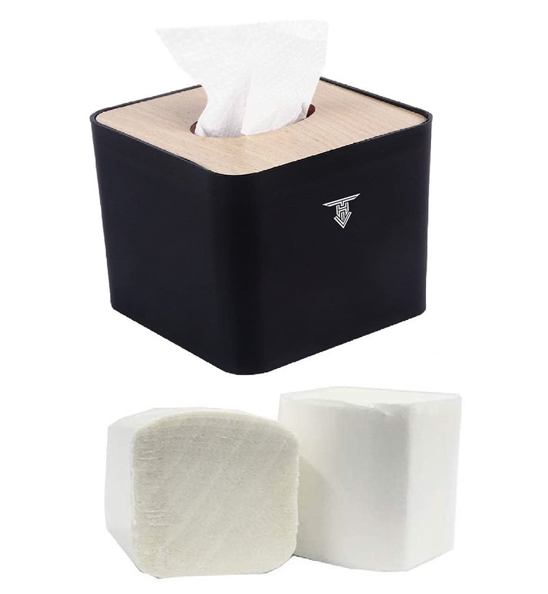 TARGET HYGIENE Table Top Tissue Box Table Top Removable Bamboo Wooden Cover Tissue Box Dispenser Pop Up Tissue Dispenser Pop Up Tissue Holder | Free 3 Packet Pop Up Tissue Refill 2 Ply | Tissue Size : 4 X 8 CM (372 Pcs) -Black - Image 2