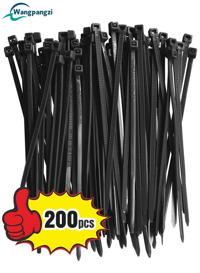 WangPangZi 200pcs Zip Ties Self Locking Nylon Cable Ties Black Nylon Cable Tie Wraps Straps, Multi-Purpose UV Resistant Nylon Wire Ties Cord Management, Small Zip Ties with 18 lb Tensile Strength for Home, Office, Garden, Workshop, Indoor and Outdoor (8.7cm) - Image 1