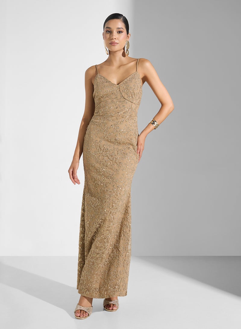 Namshi x Strappy Bodycon Shimmer  Dress - Image 1
