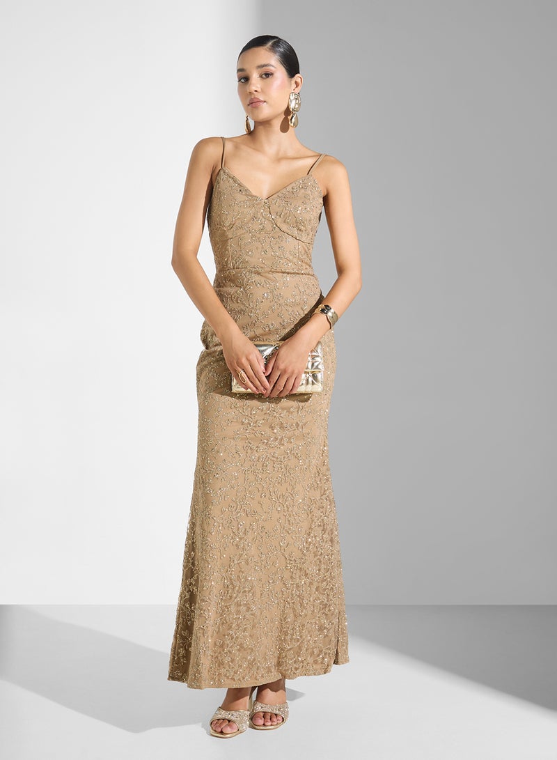 Namshi x Strappy Bodycon Shimmer  Dress - Image 4